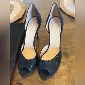 Kate Spade Glitter Black Peep-Toe Heels